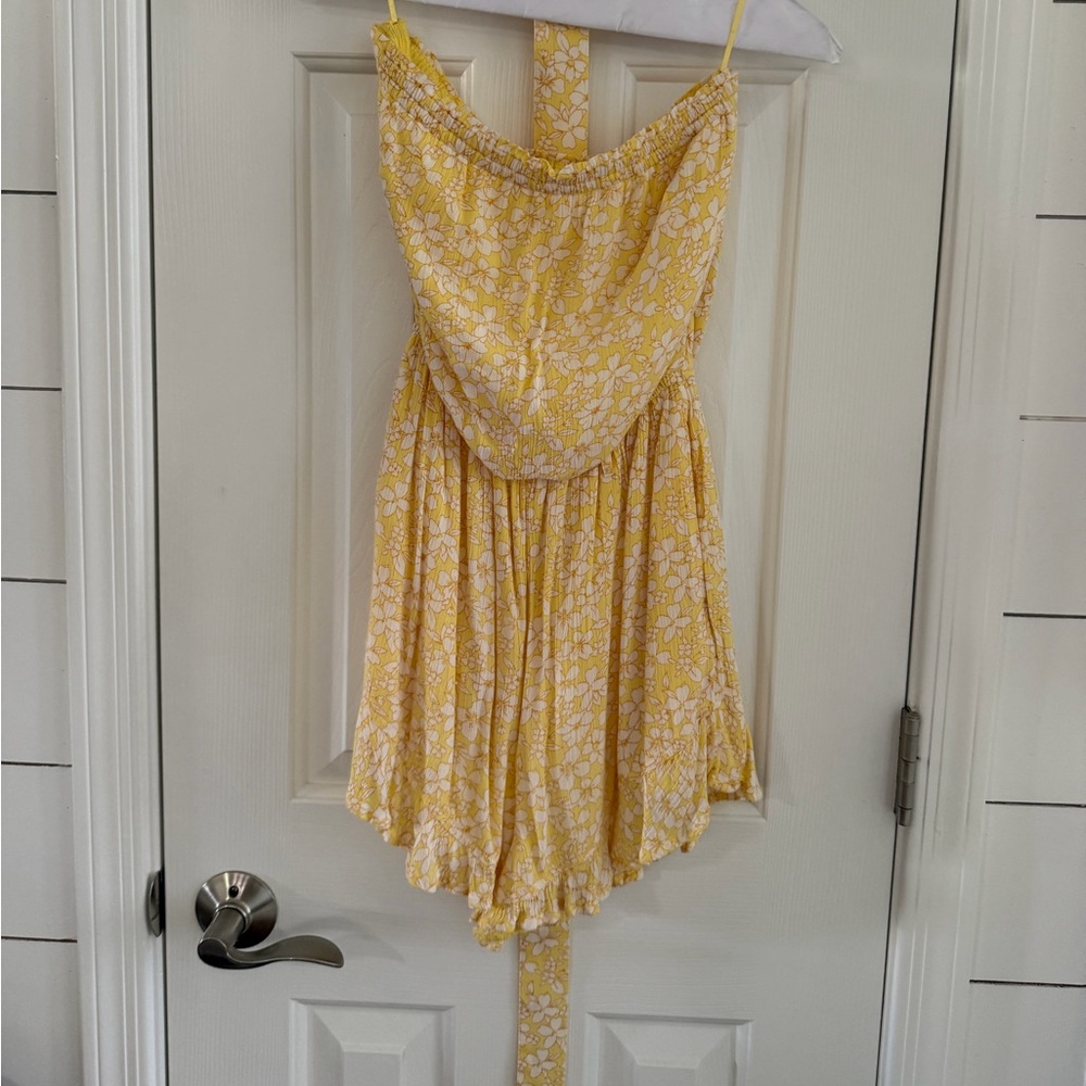 Yellow Floral Spaghetti Strap Romper - Hollister